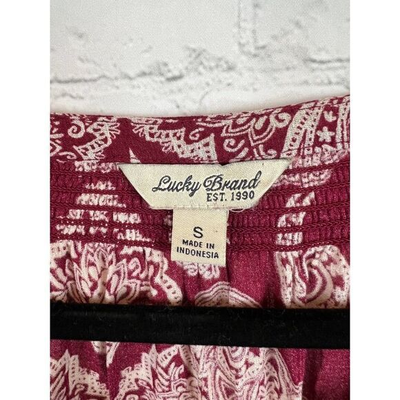 LUCKY BRAND red white black rayon button down blouse top shirt size S - Picture 2 of 7